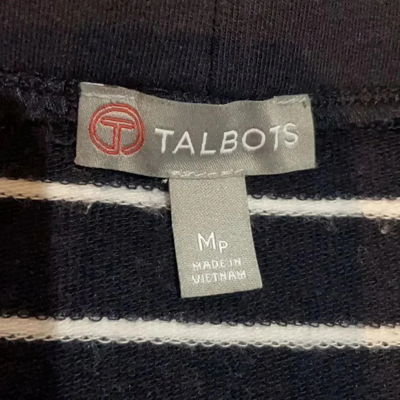 Talbots mini skirt cotton blend stretch Navy white stripes Drawstring Size MP - Picture 3 of 12